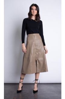 Victoria V Leather Midi Skirt