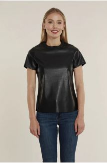 Vegan Leather Short Sleeve Tee