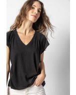 Shirred Shoulder V-Neck